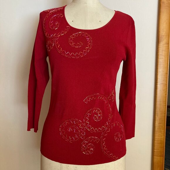 Hearts of Palm Swirl Beaded Knit Top - Picture 1 of 10